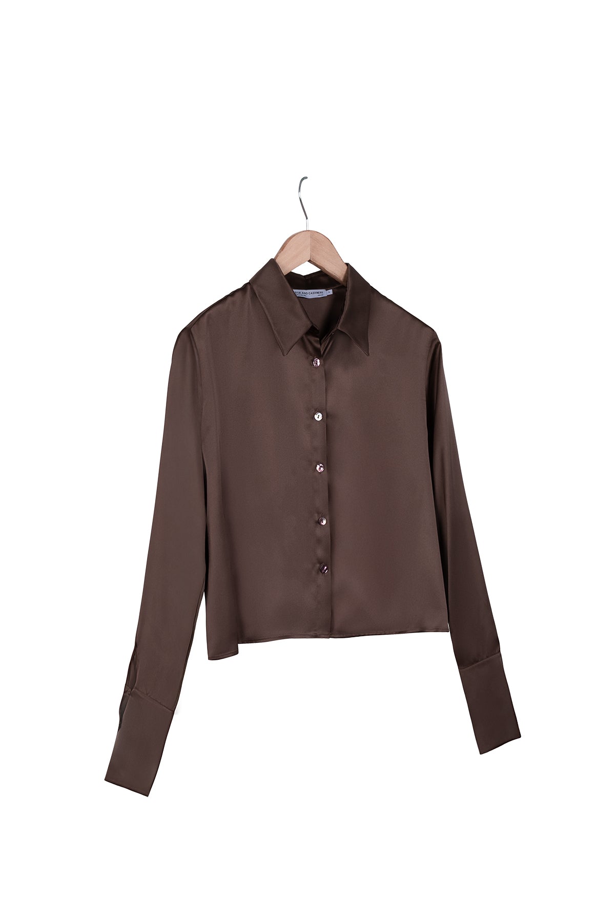 Acı Kahve Astrid Saf İpek Crop Gömlek