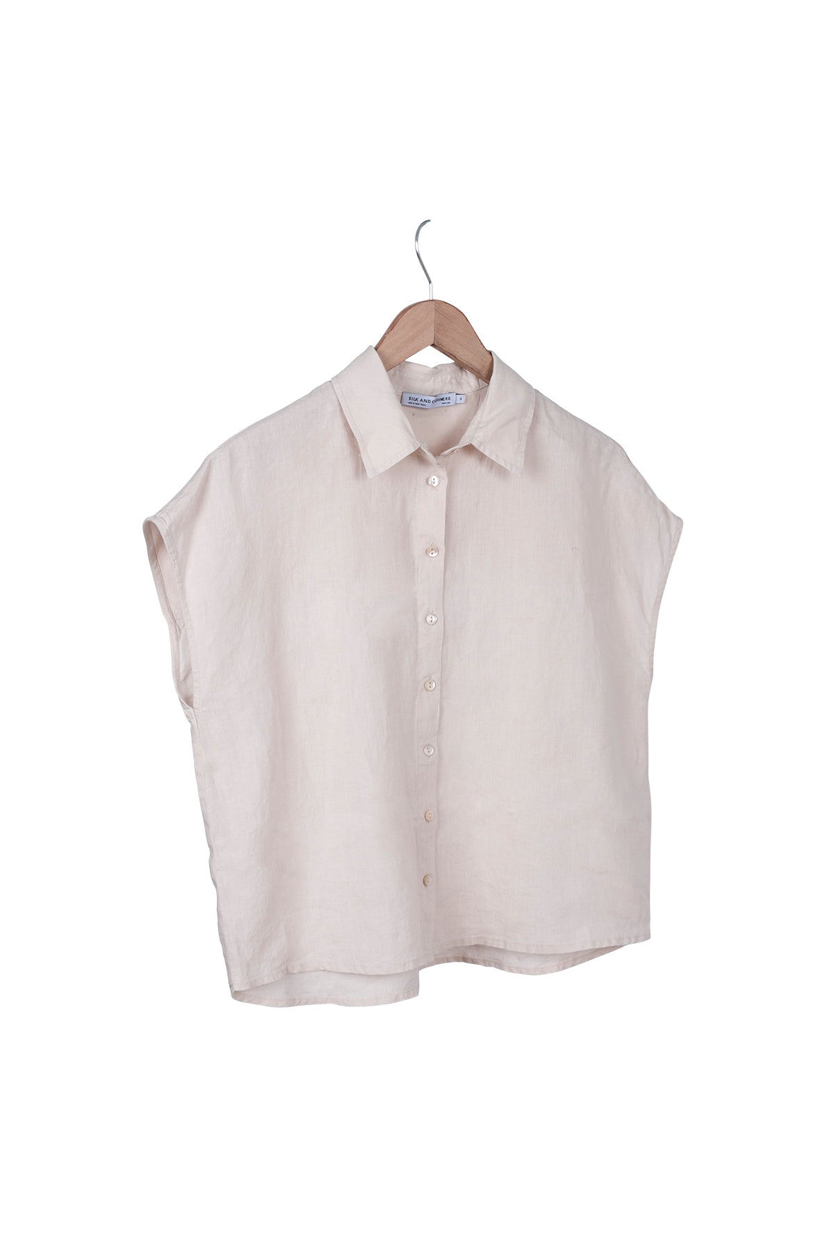 Bej Kate Keten Kısa Kollu Gömlek