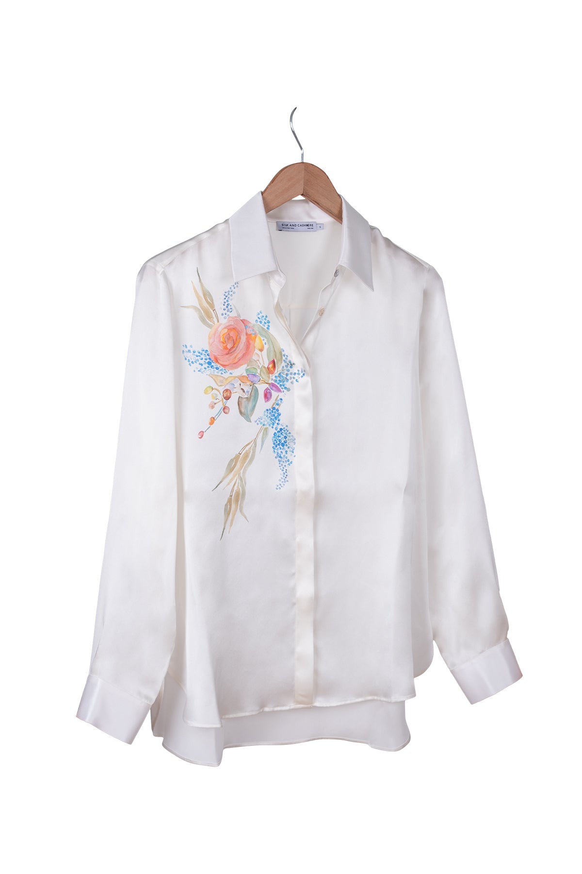 Beyaz Nature Saf İpek Baskılı Gömlek