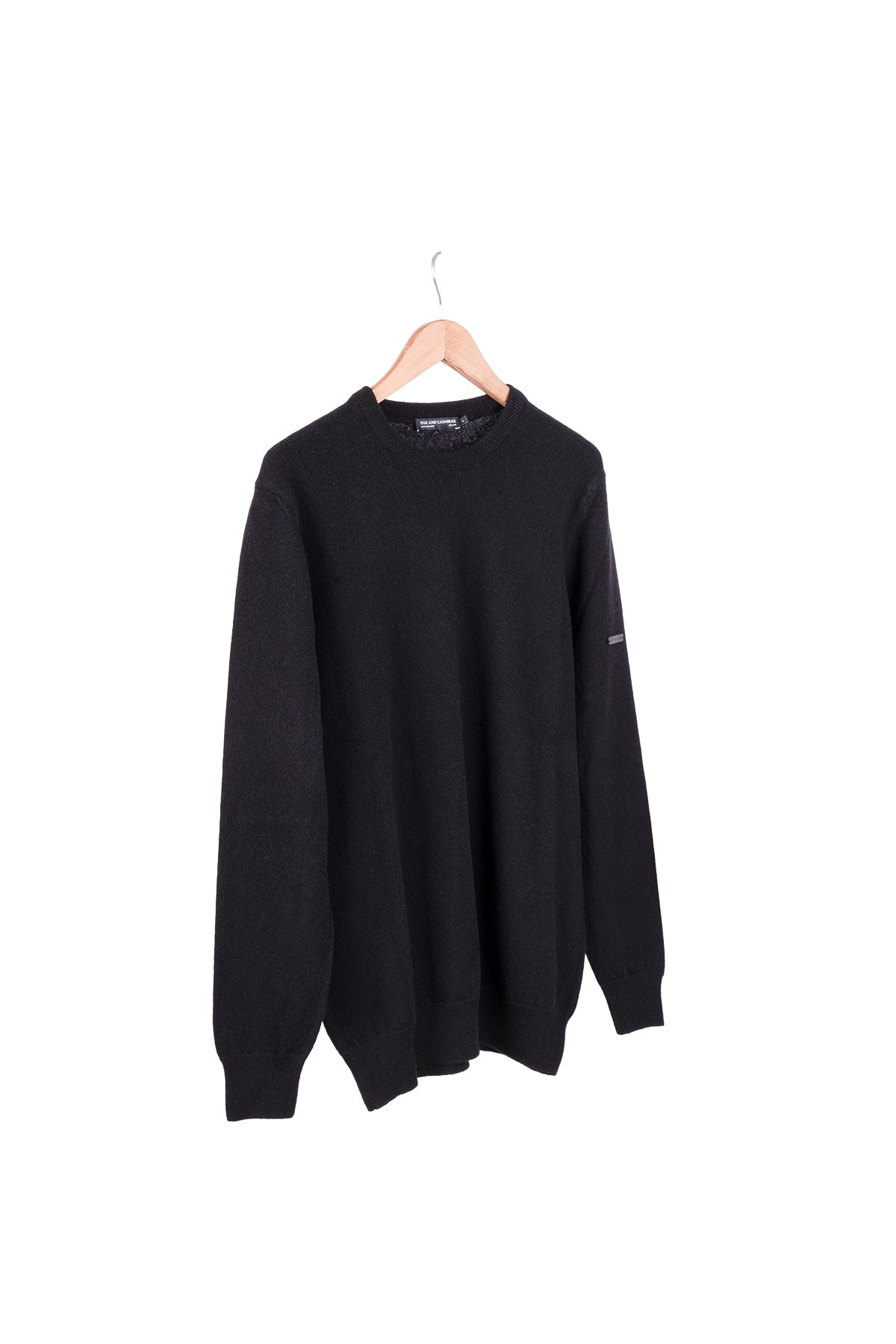 Siyah Saf Kaşmir Yuvarlak Yaka Erkek Kazak