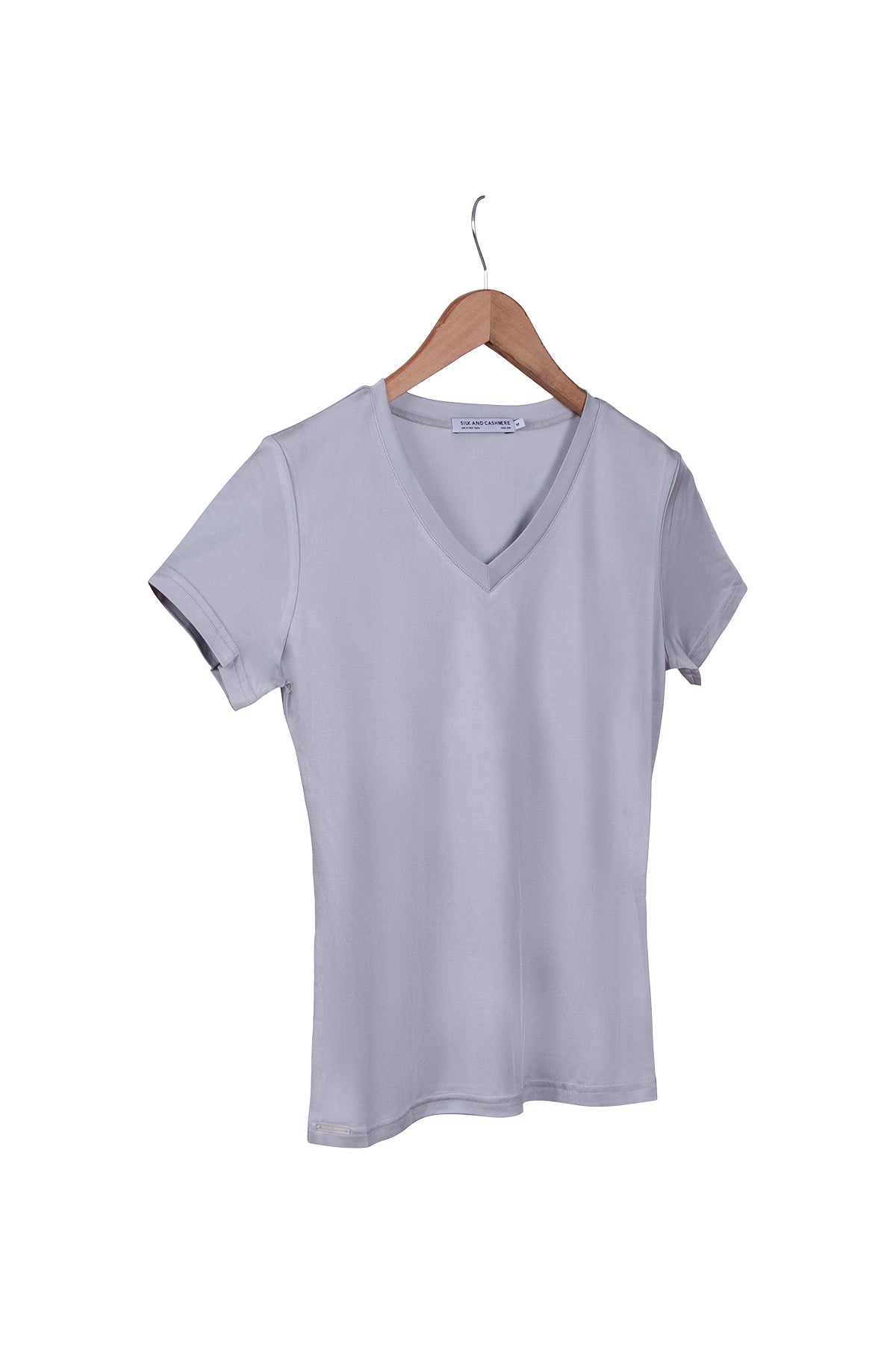 Gri Marina İpekli V Yaka  Kısa Kollu T-Shirt