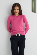 Koyu Fuşya Franca Saf Kaşmir Bisiklet Yaka Kazak