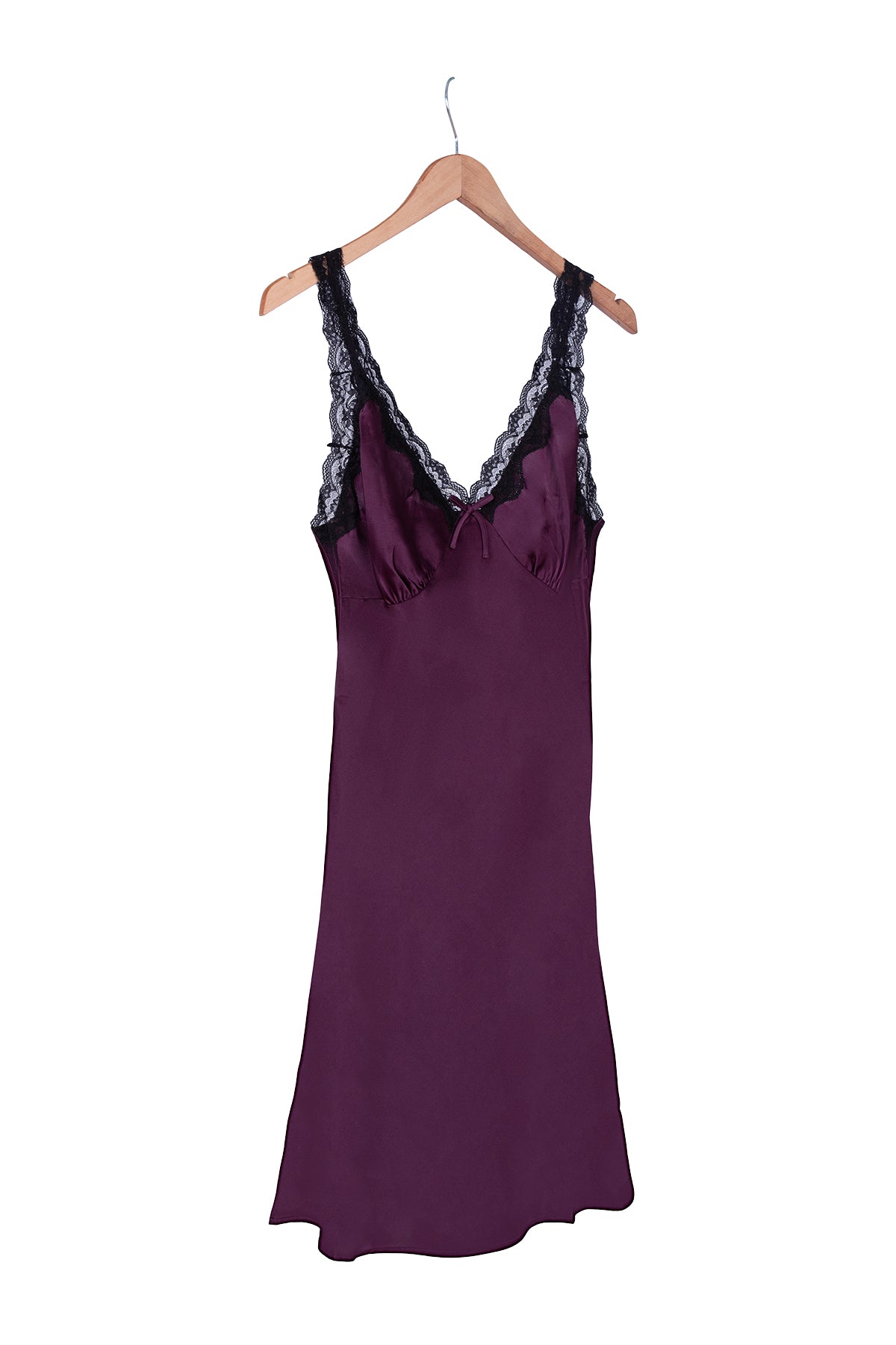 Bordo Cindy Saf İpek Dantel Detaylı Gecelik