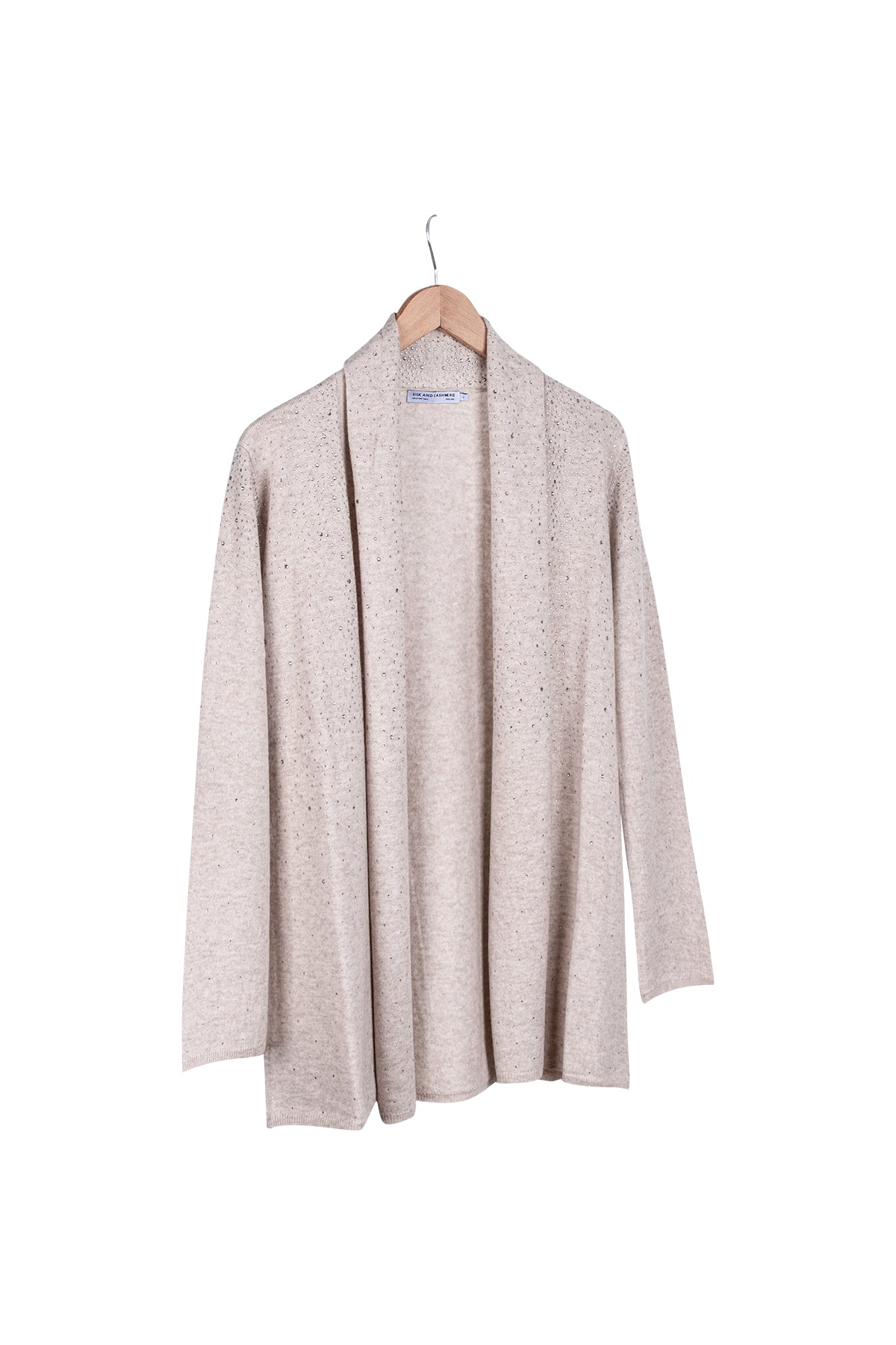 Bej Merill Taşlı Şal Yaka Hırka