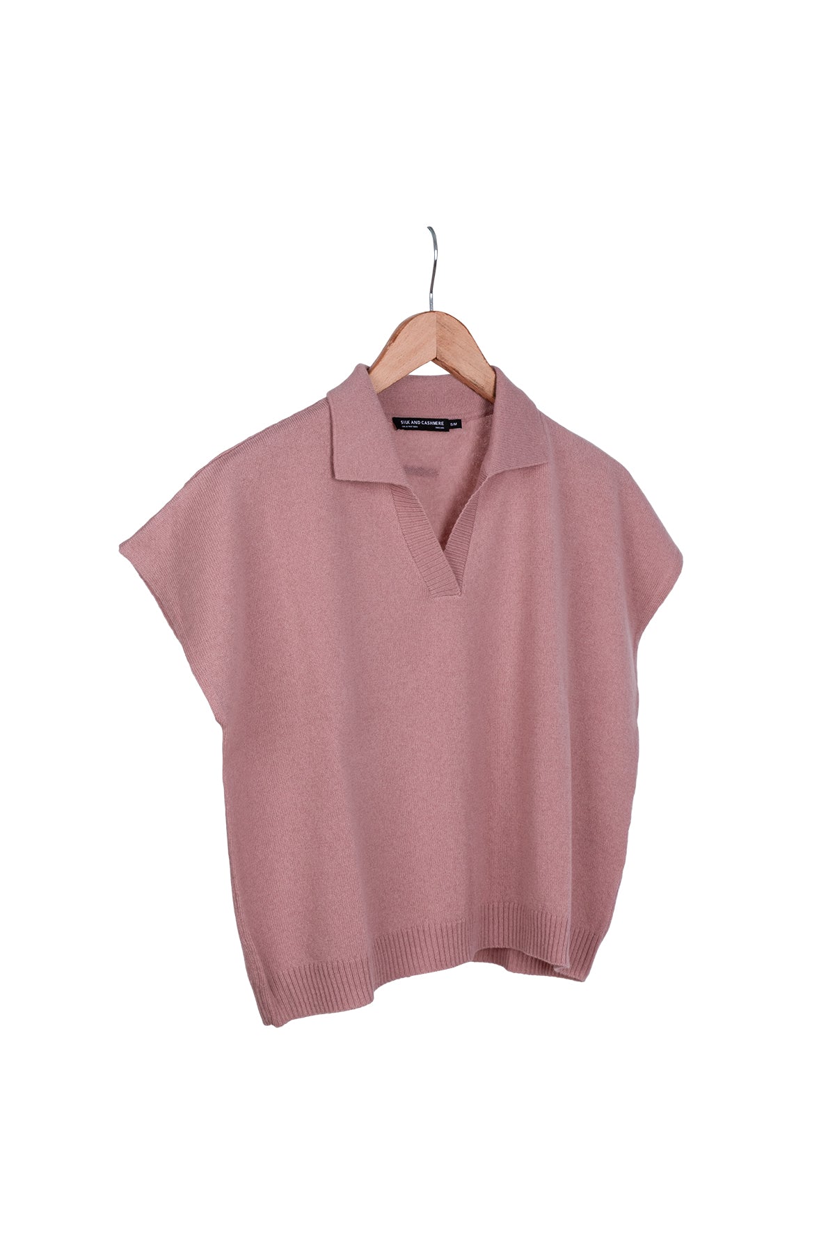 Pastel Pembe Vanessa Saf Kaşmir Kısa Kollu Polo