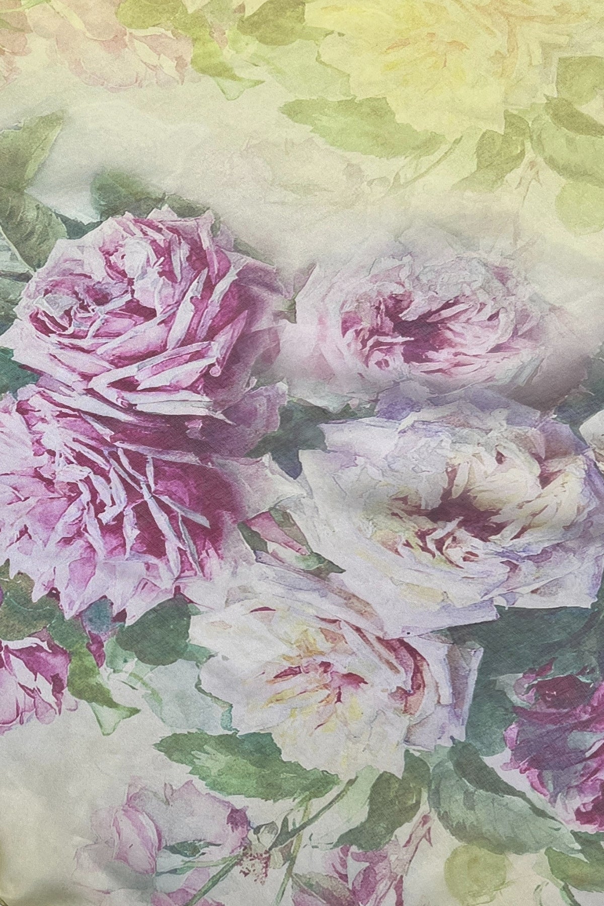 Sarı Anabel Saf İpek  Şifon Baskılı Oblong Şal 180x110