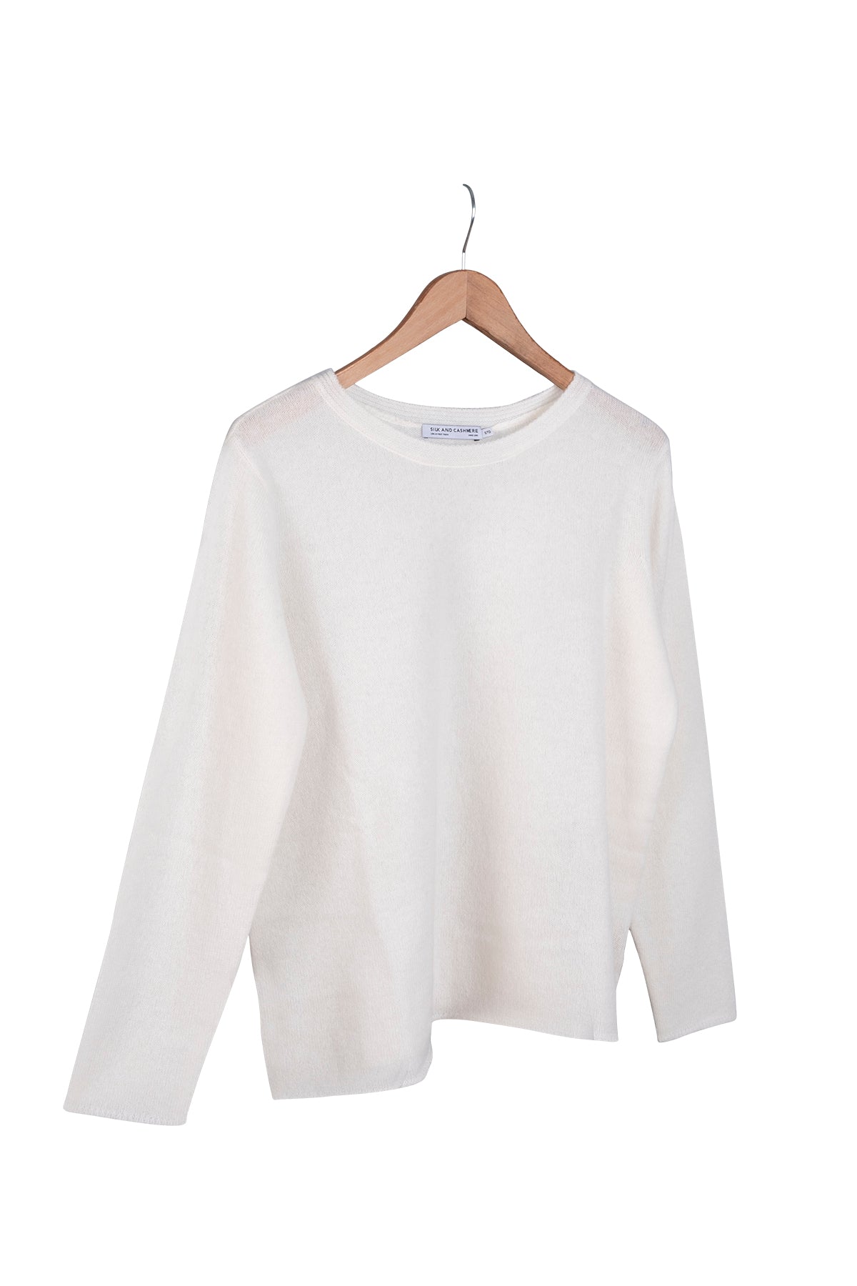 Beyaz Alexia Saf Kaşmir Yuvarlak Yaka Salaş Kazak