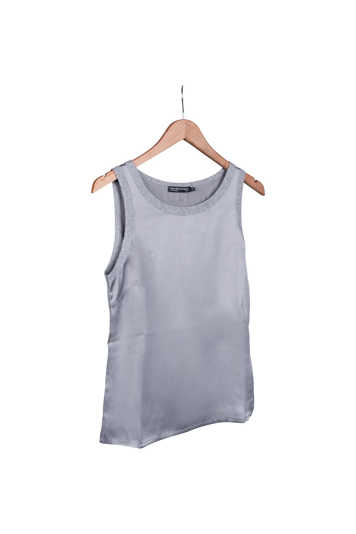 Gri Knit Border İpekli Yuvarlak Yaka Kolsuz Bluz