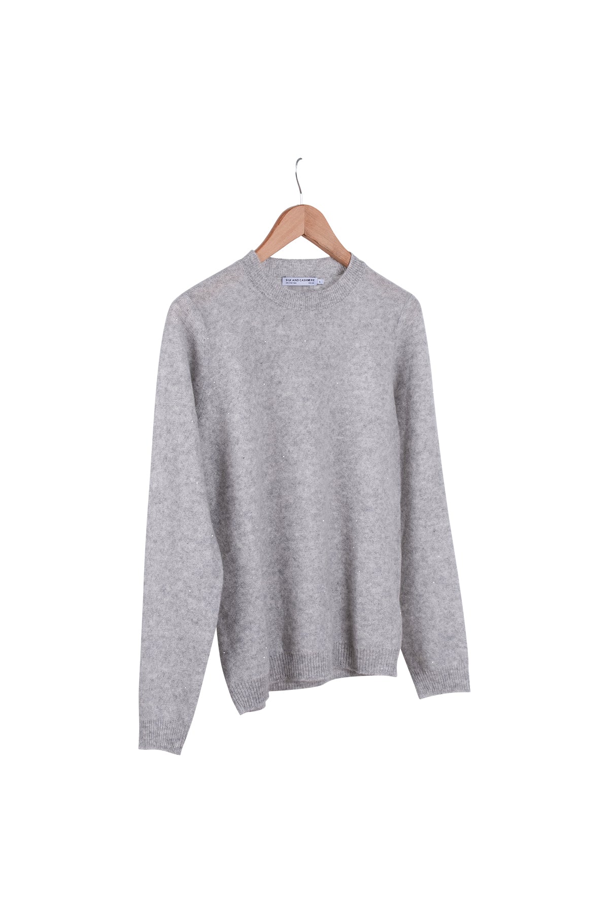 Gri Alexia Kaşmirli İşlemeli Yuvarlak Yaka Kazak