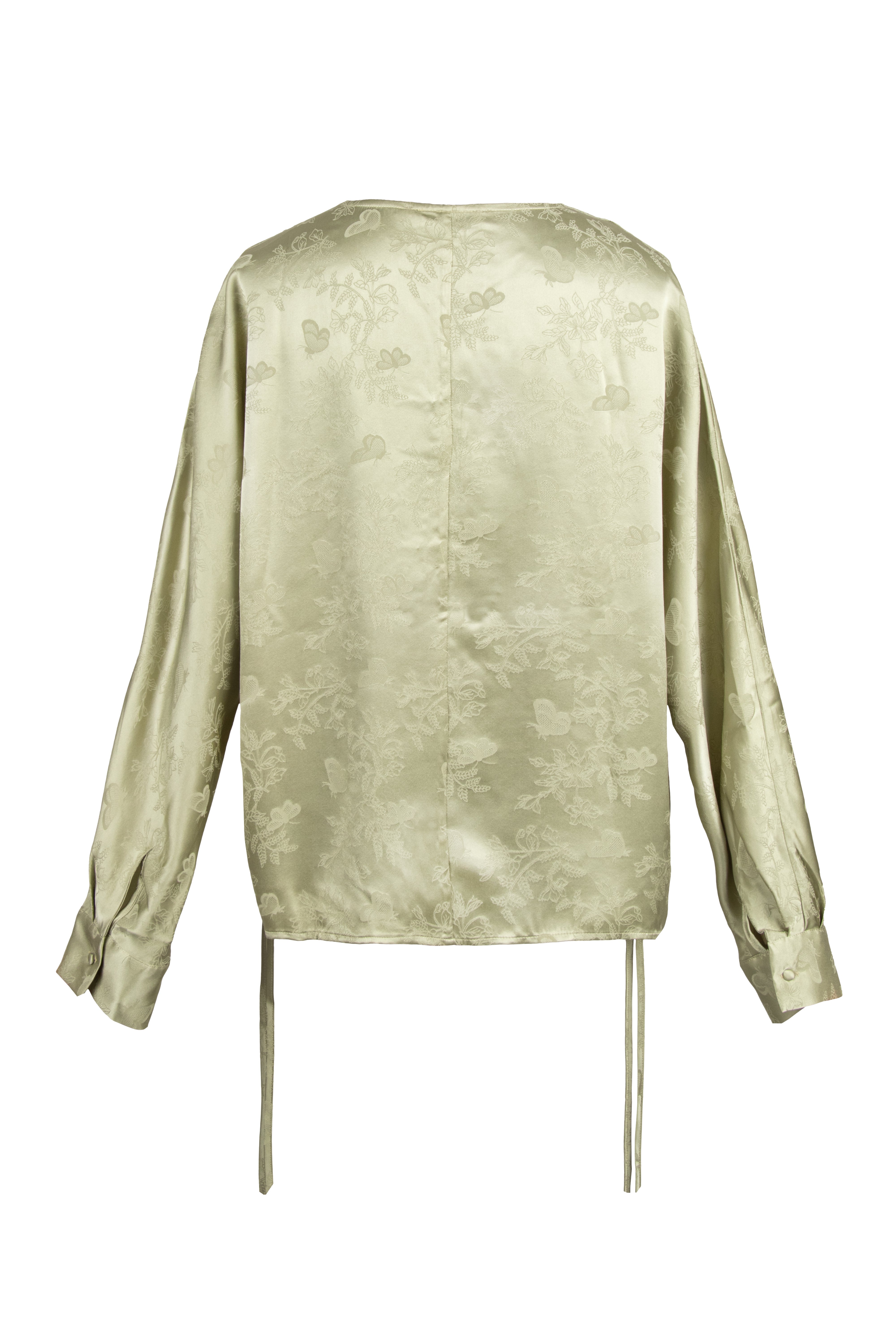 Açık Yeşil Nature İpek Yuvarlak Yaka Uzun Kollu Gömlek