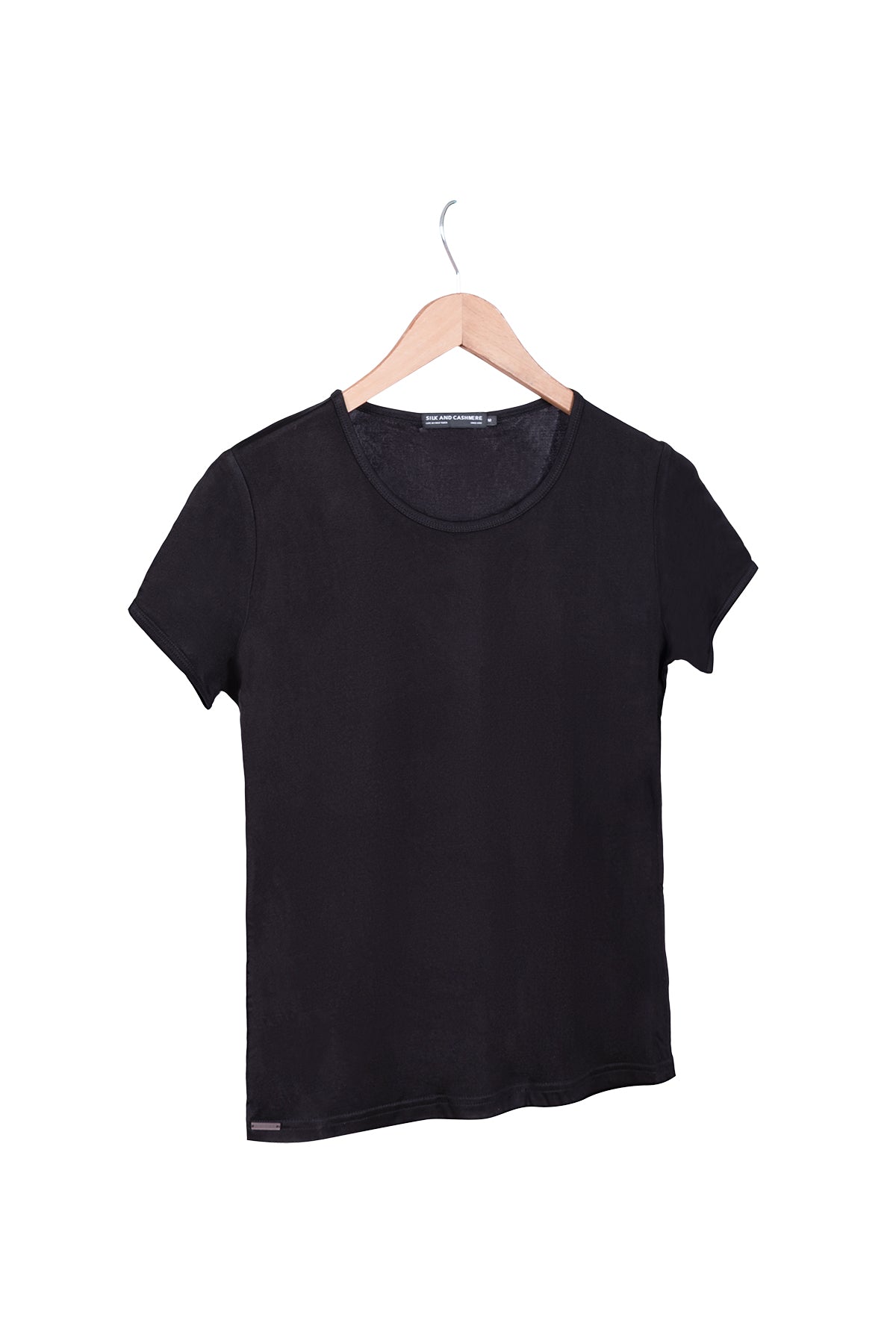 Siyah Marina İpekli Yuvarlak Yaka Kısa Kollu T-Shirt