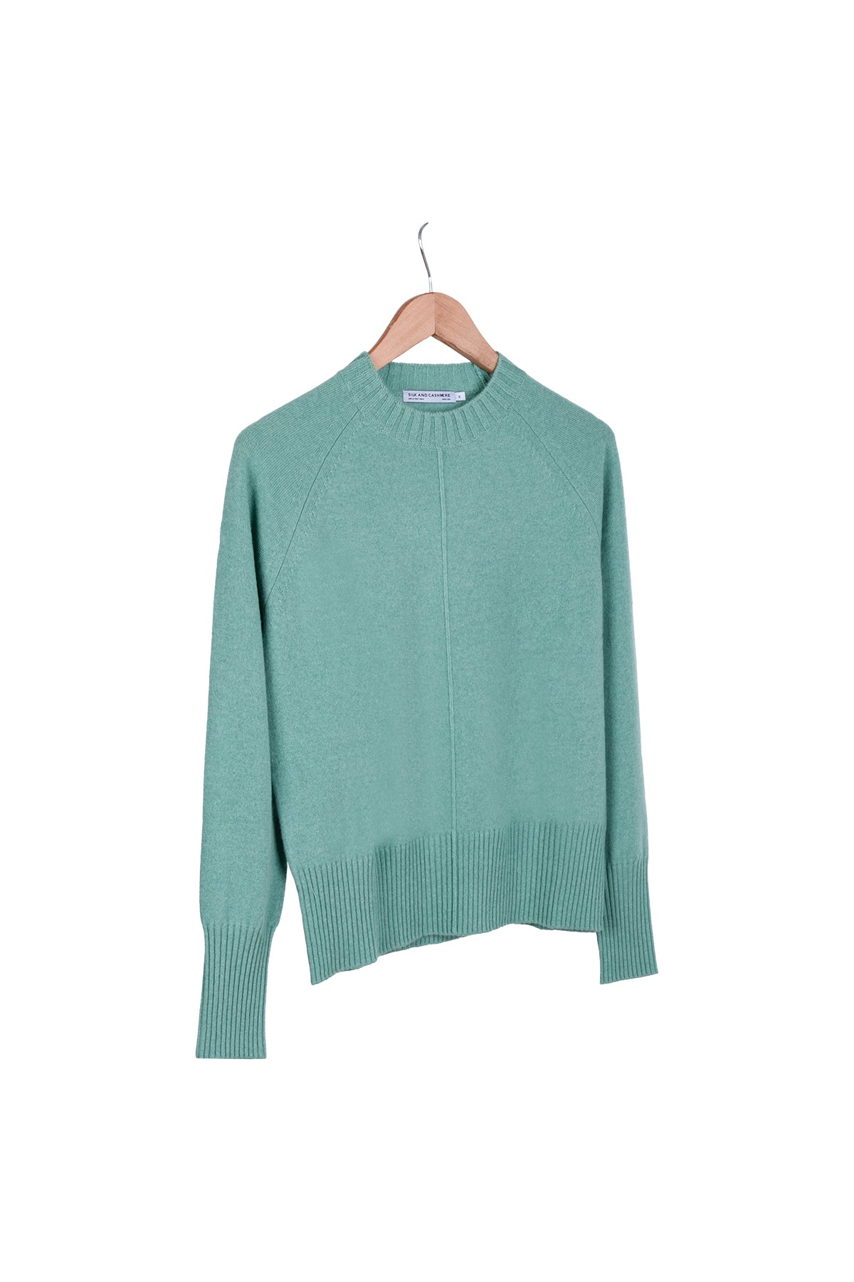 Nil Yeşili Carla Saf Kaşmir Yuvarlak Yaka Kazak