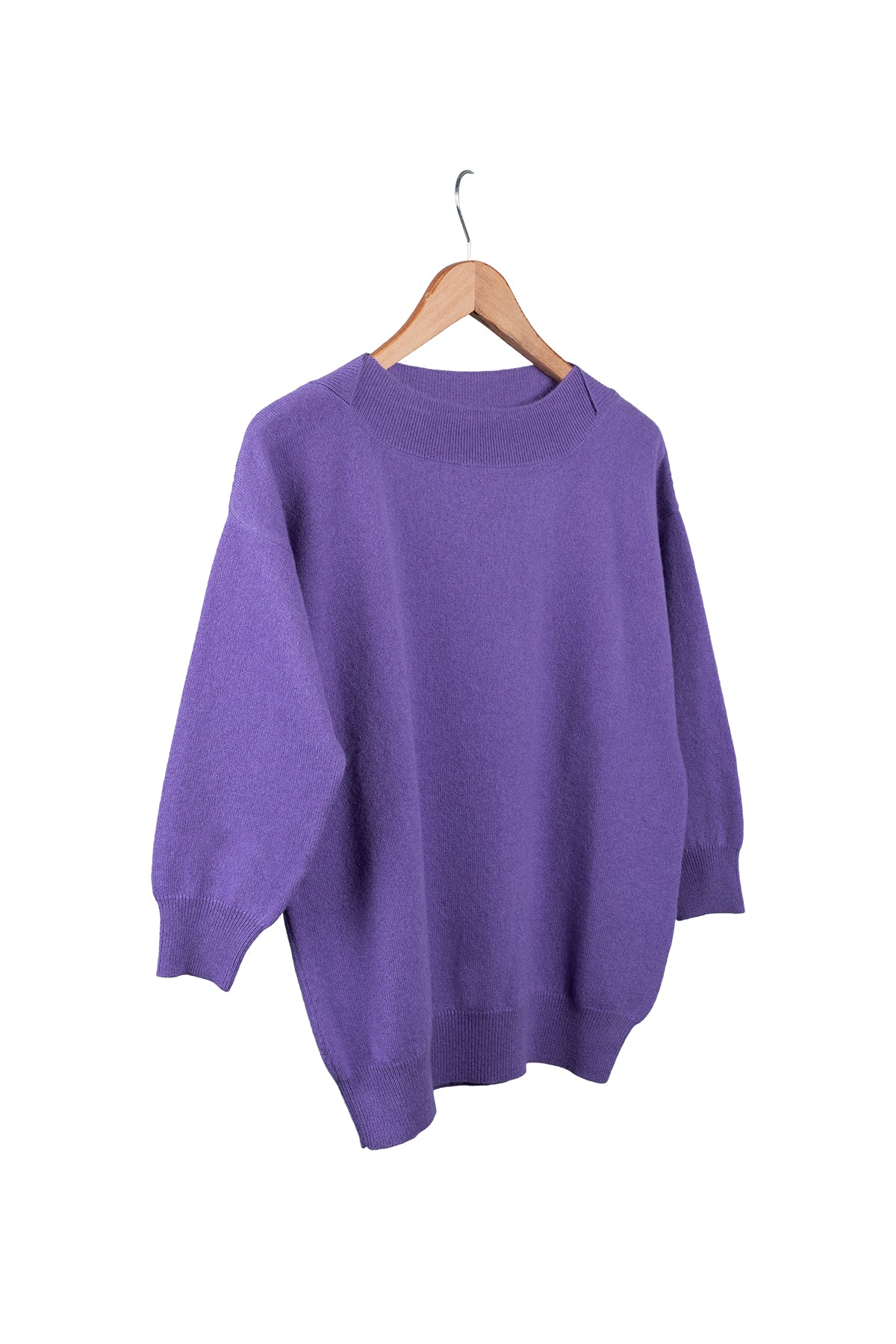 Mor Isabella Saf Kaşmir Kayık Yaka Kazak