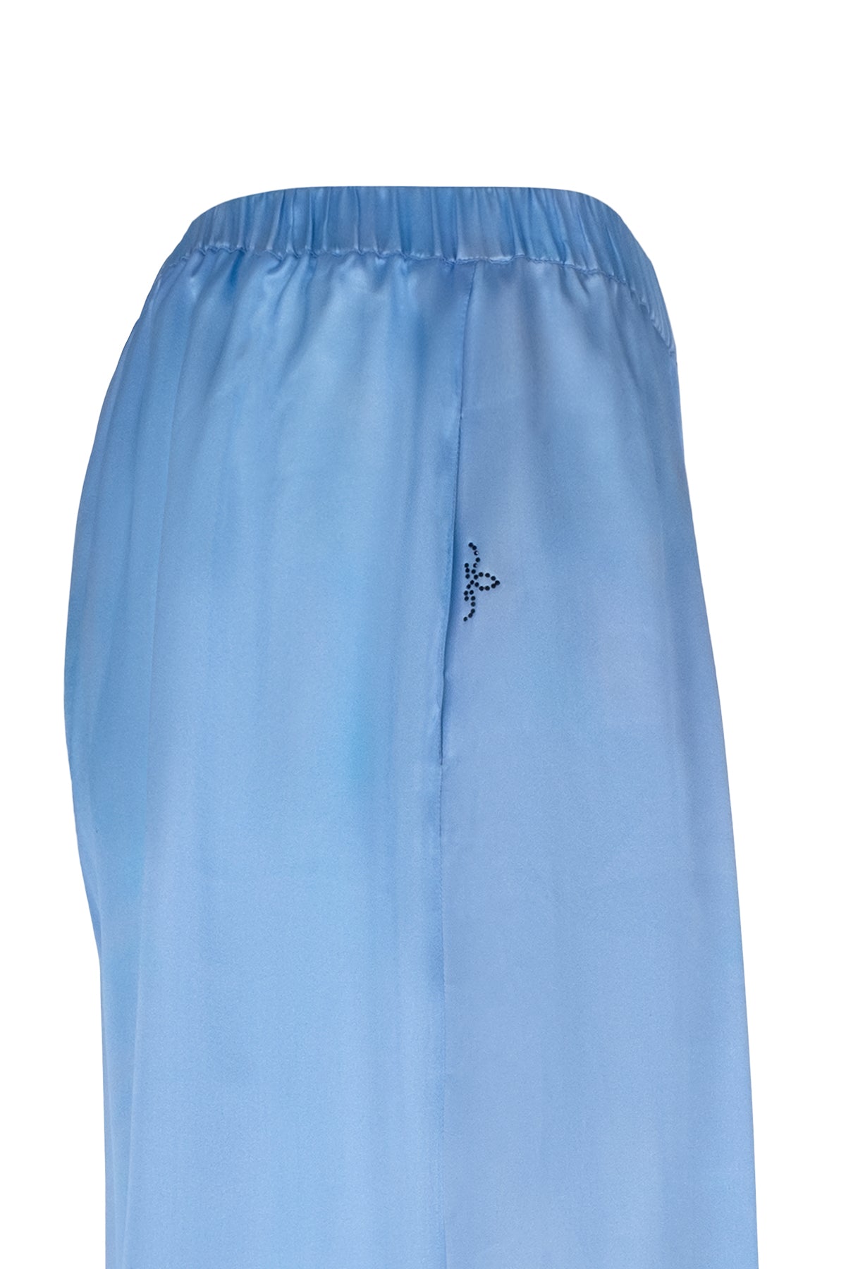 Lacivert Nature Desenli Saf İpek Pantolon -Limited Edition