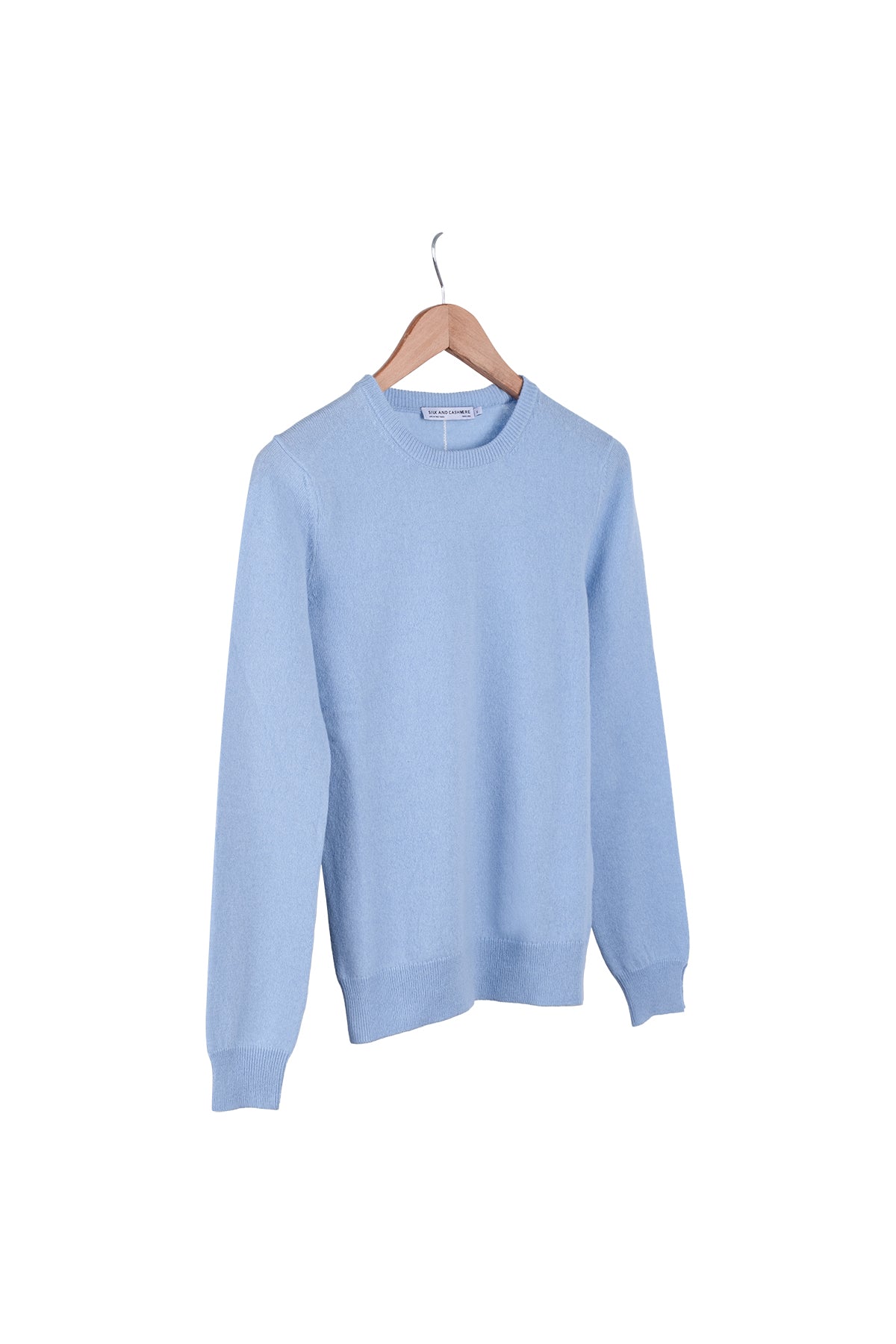 Açık Mavi Franca Saf Kaşmir Bisiklet Yaka Kazak