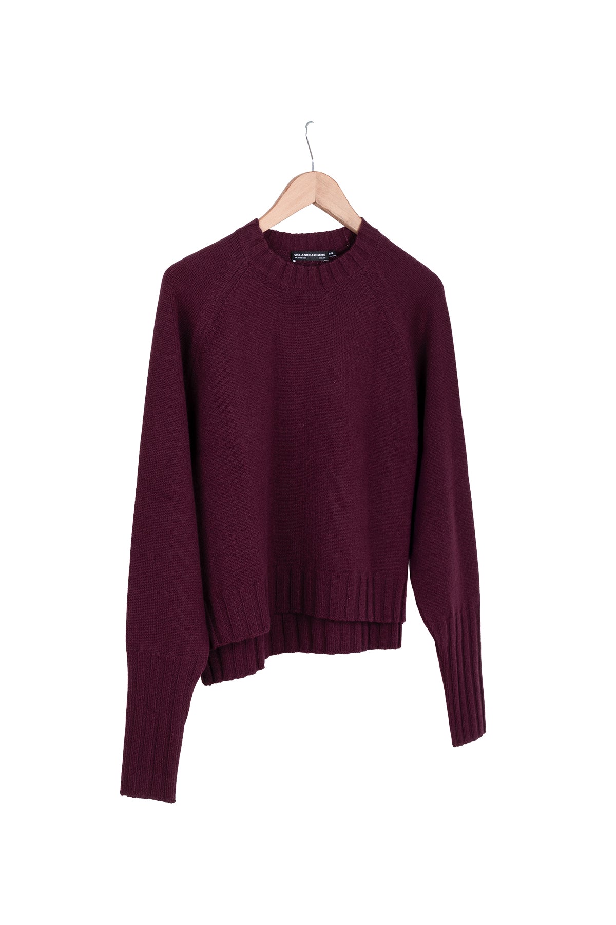 Bordo Vanessa Saf Kaşmir Yuvarlak Yaka Crop Kazak