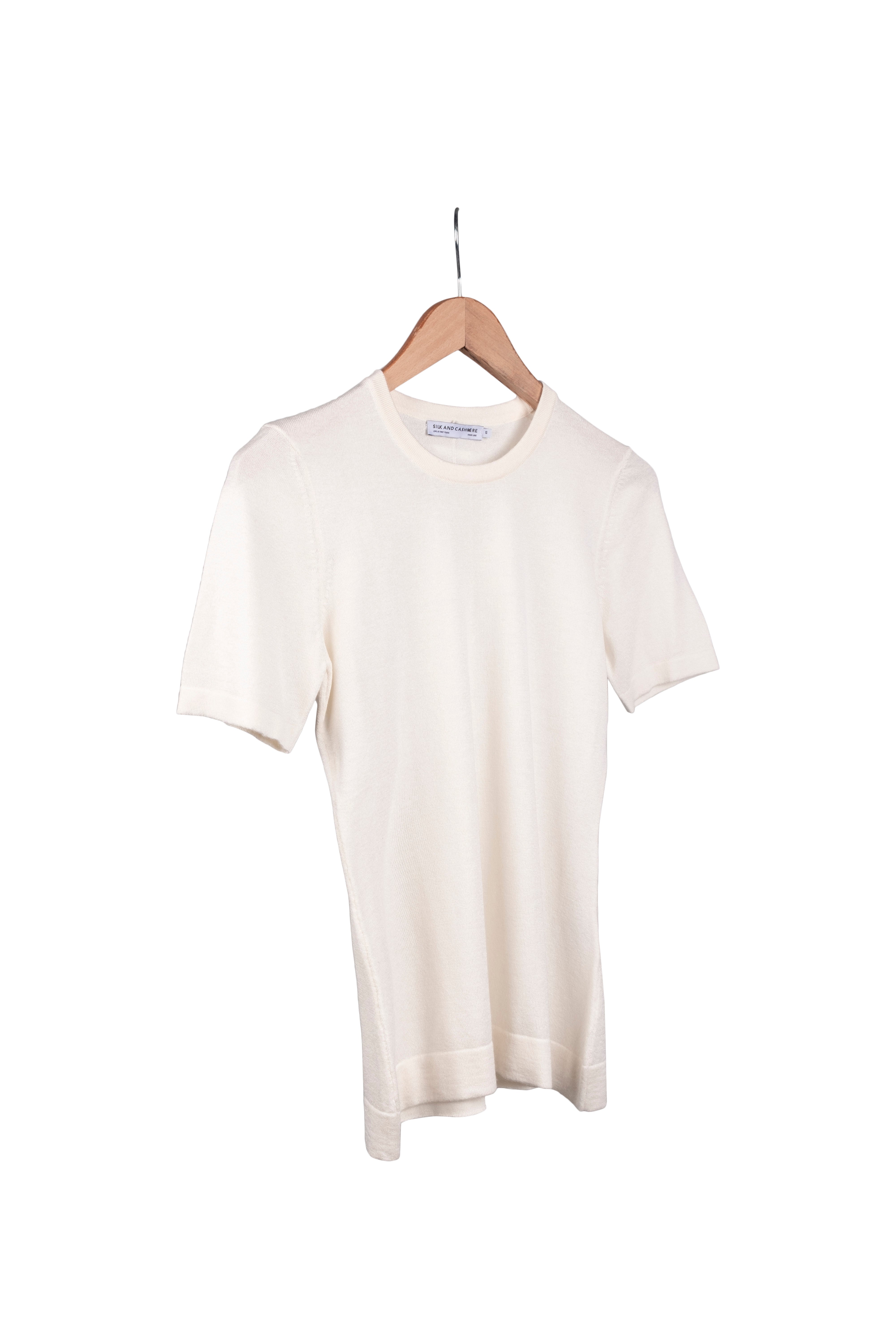 Ekru Zoe İpek Kaşmir Yuvarlak Yaka Kısa Kol Triko