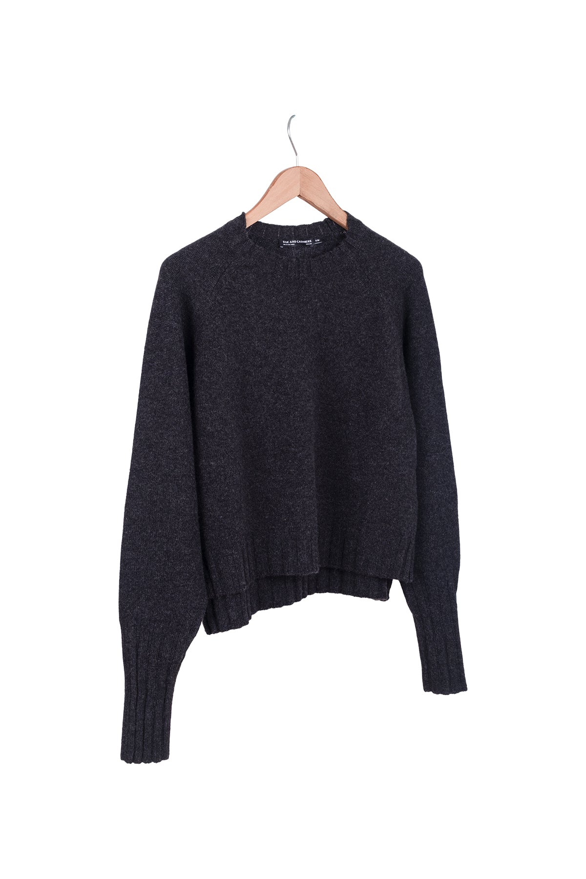 Gri Vanessa Saf Kaşmir Yuvarlak Yaka Crop Kazak