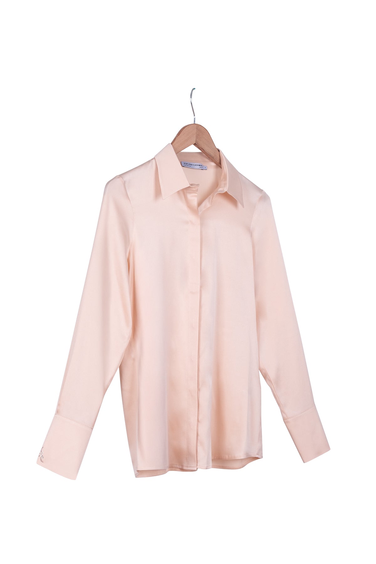 Pudra Saf İpek Audrey Uzun Kollu Gömlek