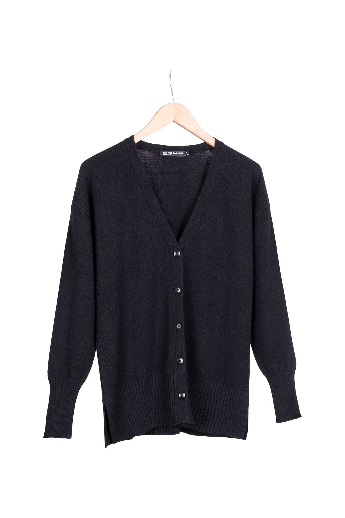 Siyah Lilly Saf Kaşmir V Yaka Hırka