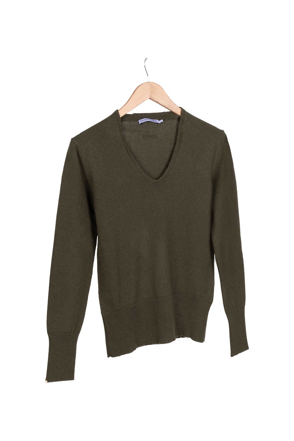 Haki Lilly Saf Kaşmir Derin V Yaka Kazak