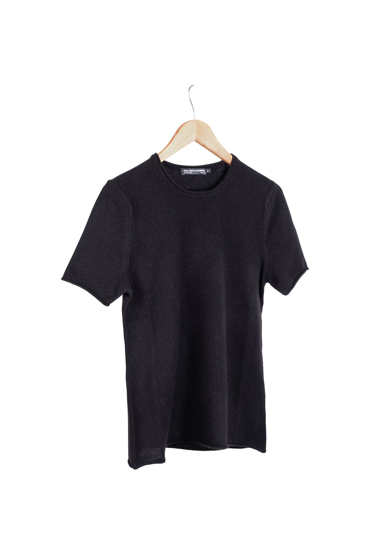 Siyah Lilly Saf Kaşmir Bisiklet Yaka Tişört