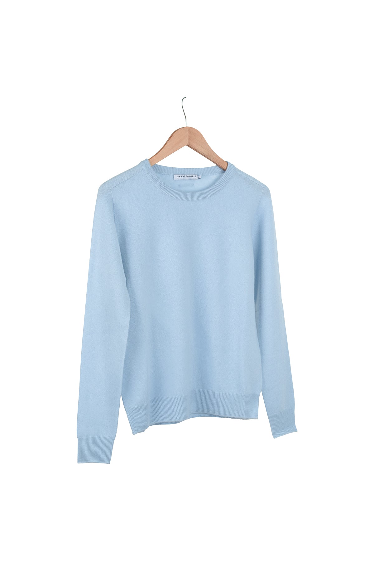 Açık Mavi Alexia Saf Kaşmir Yuvarlak Yaka Kazak
