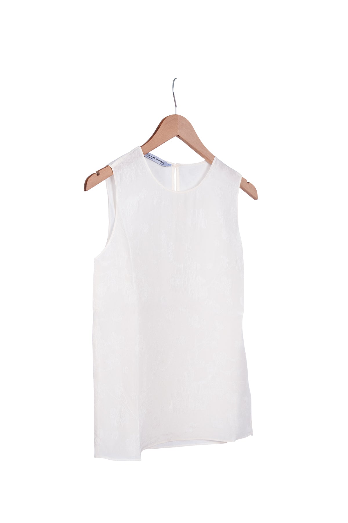 Ekru Toscana Saf İpek Yuvarlak Yaka Kolsuz Bluz