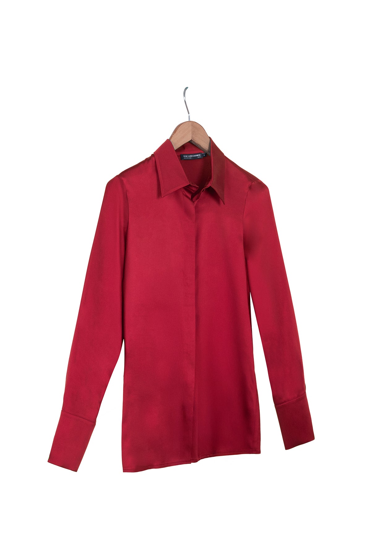 Kırmızı Saf İpek Audrey Uzun Kollu Gömlek