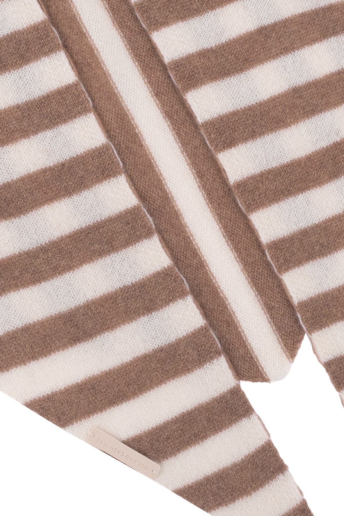 Camel Ekru Rose Saf Kaşmir Çizgili Fular Bandana 85x30x30 cm