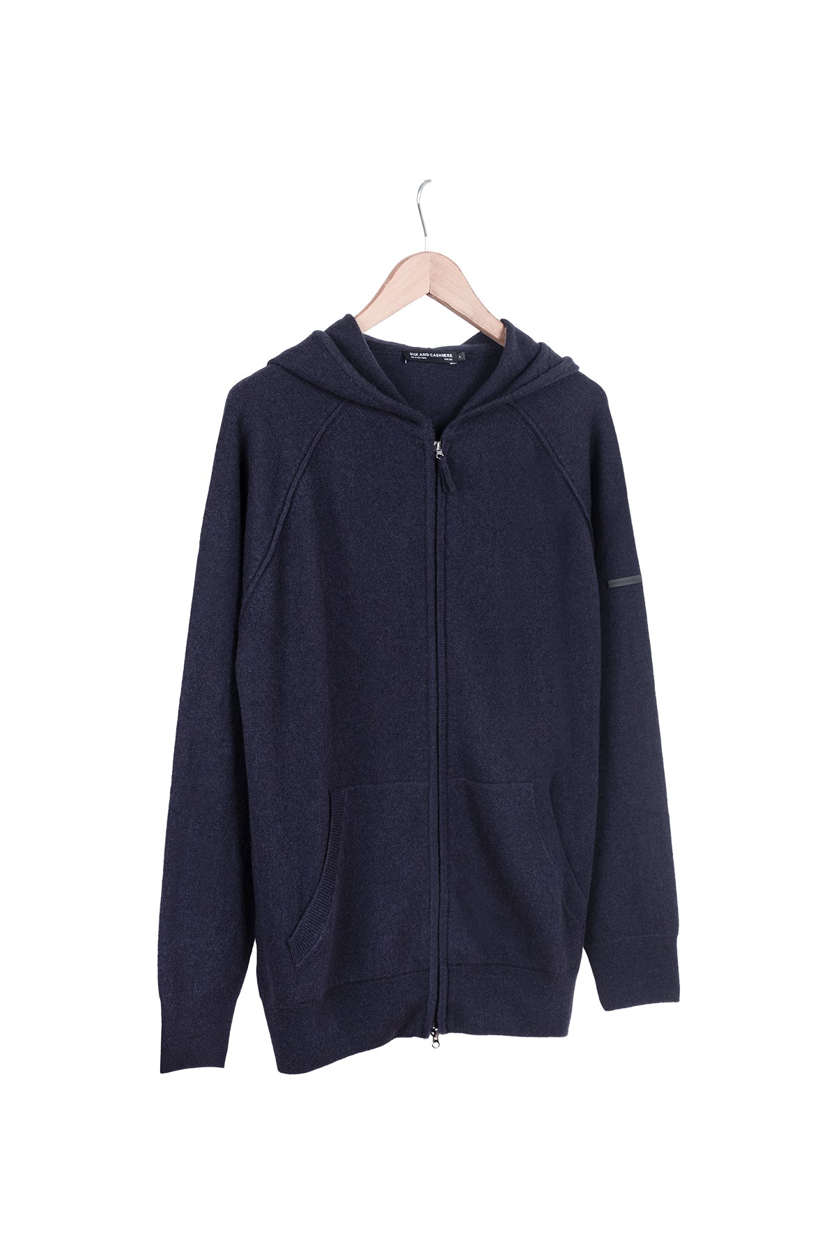 Lacivert David Saf Kaşmir Kapüşonlu Erkek Hırka