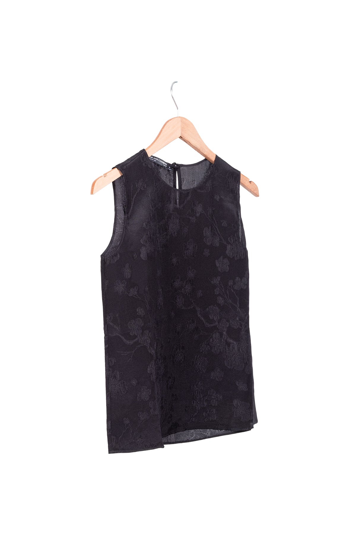 Siyah Toscana Saf İpek Yuvarlak Yaka Kolsuz Bluz