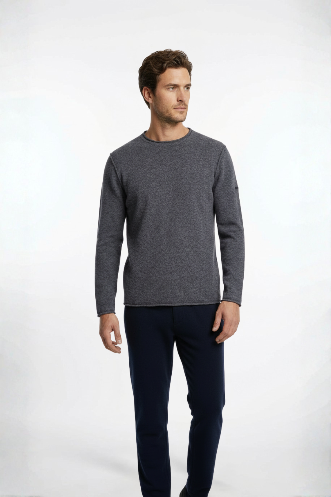 Gri David Saf Kaşmir Bisiklet Yaka Erkek Kazak