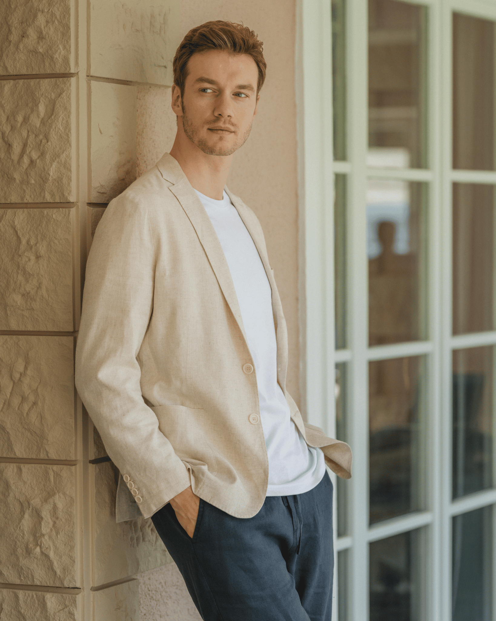 Bej Keten Leon Erkek Ceket