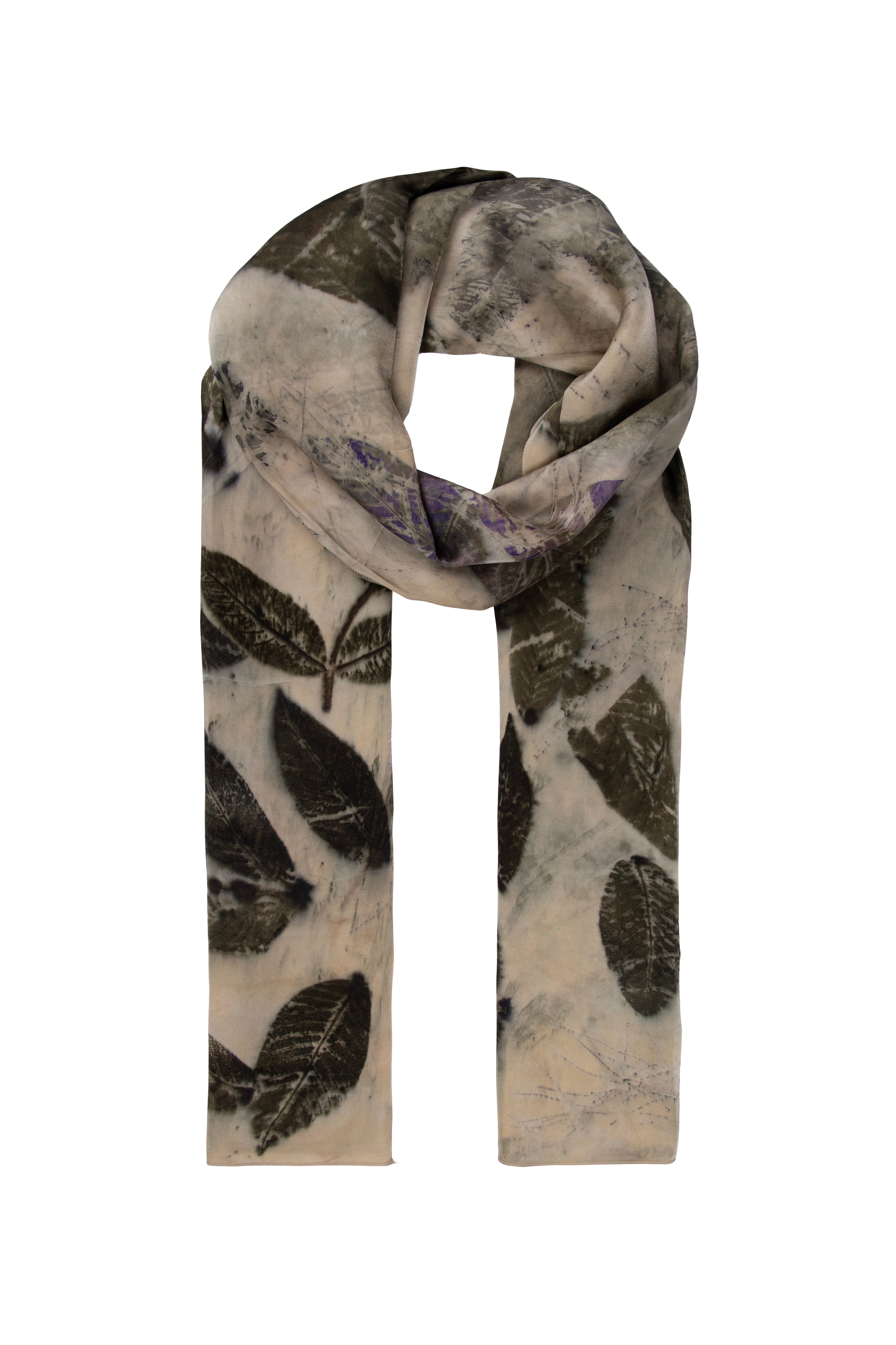 Ekru Saf İpek El Baskısı Ekolojik Şal 90 x 200 cm