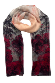 Kırmızı Anabel Saf İpek  Şifon Baskılı Oblong Şal 180x110