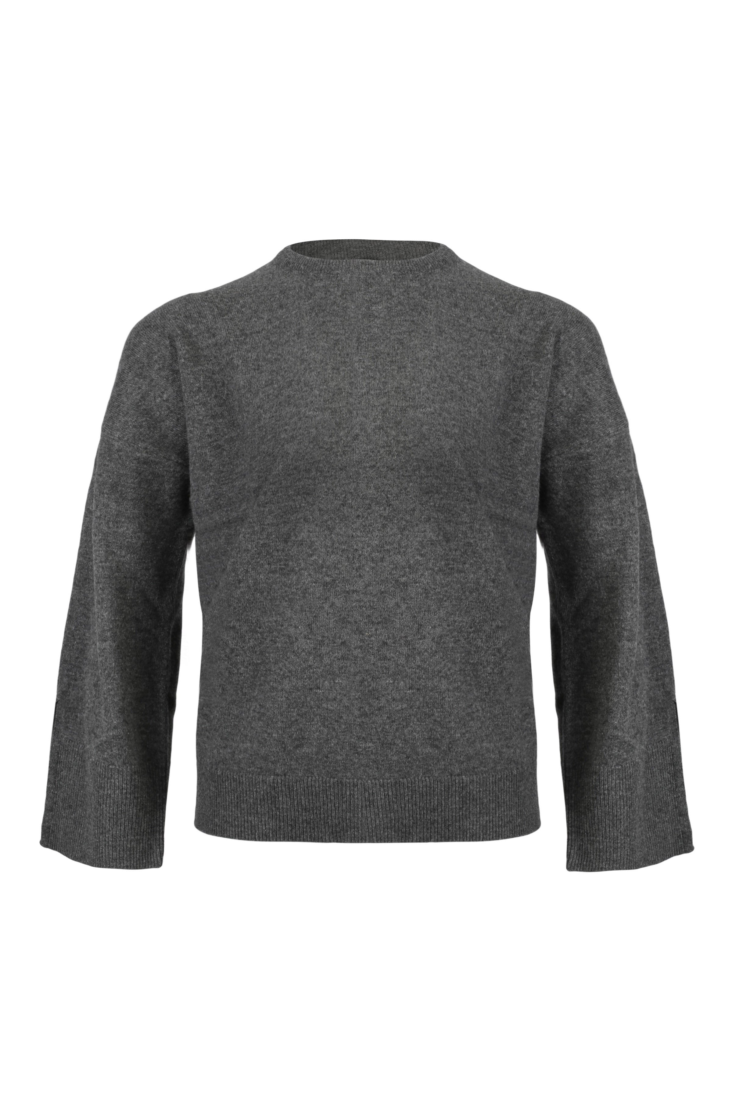 Gri Melanj Kaşmir Yün Romy Bisiklet Yaka Sırt Dekolte Detaylı Kadın Kazak