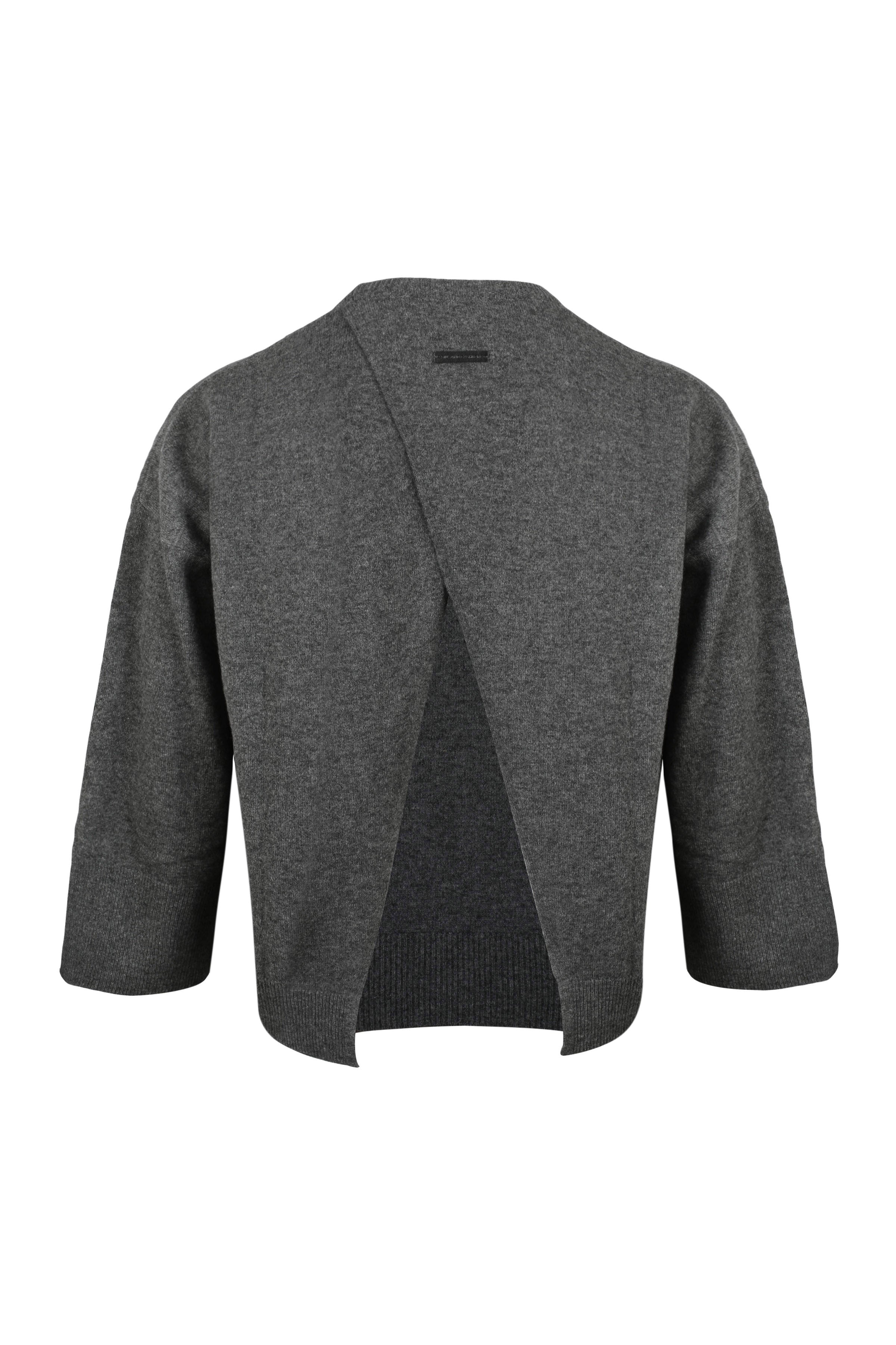 Gri Melanj Kaşmir Yün Romy Bisiklet Yaka Sırt Dekolte Detaylı Kadın Kazak