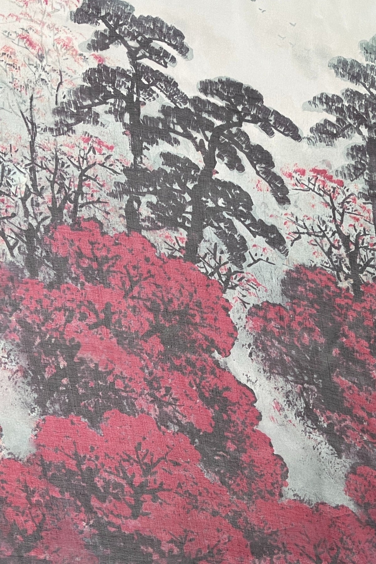 Kırmızı Anabel Saf İpek  Şifon Baskılı Oblong Şal 180x110