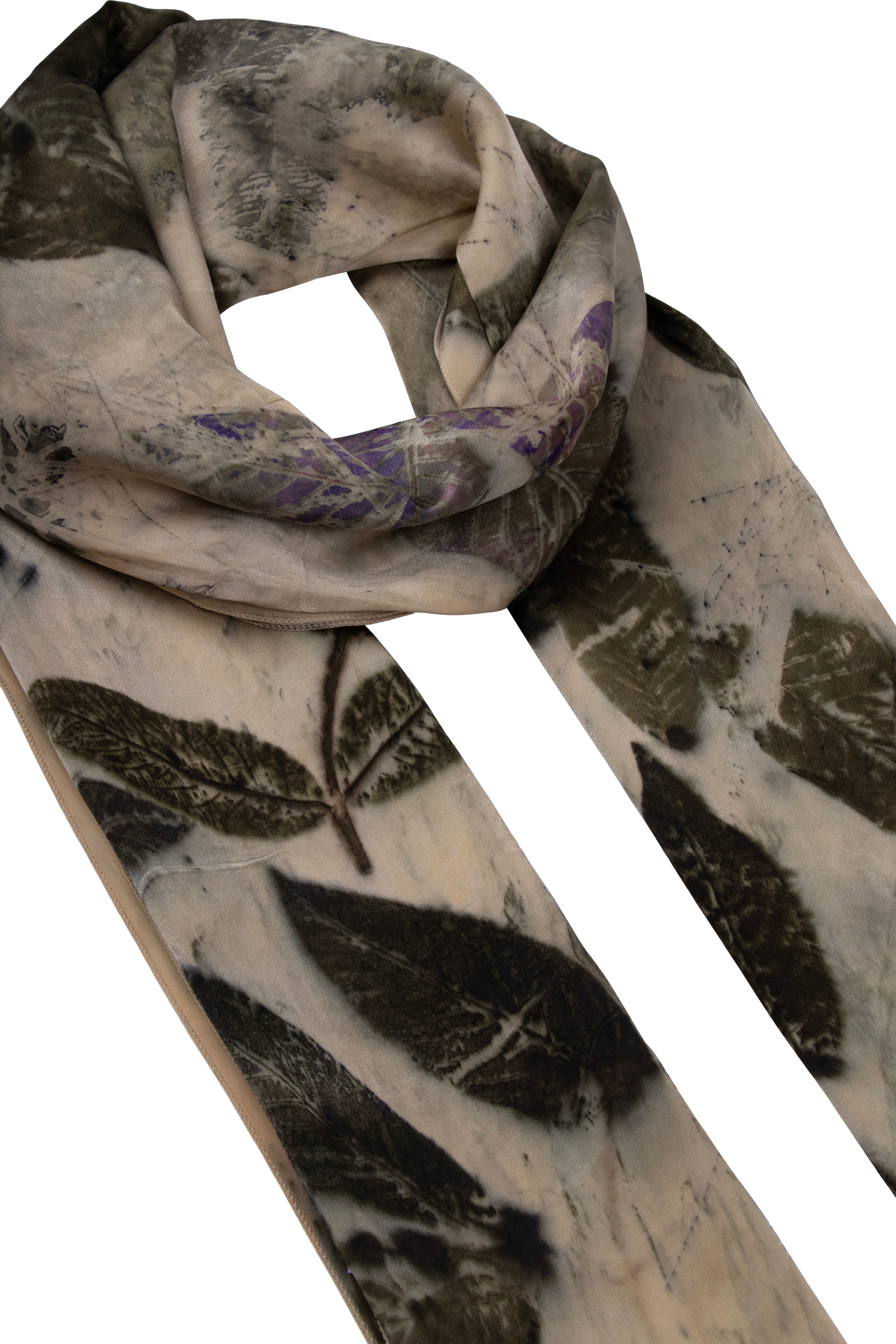 Ekru Saf İpek El Baskısı Ekolojik Şal 90 x 200 cm