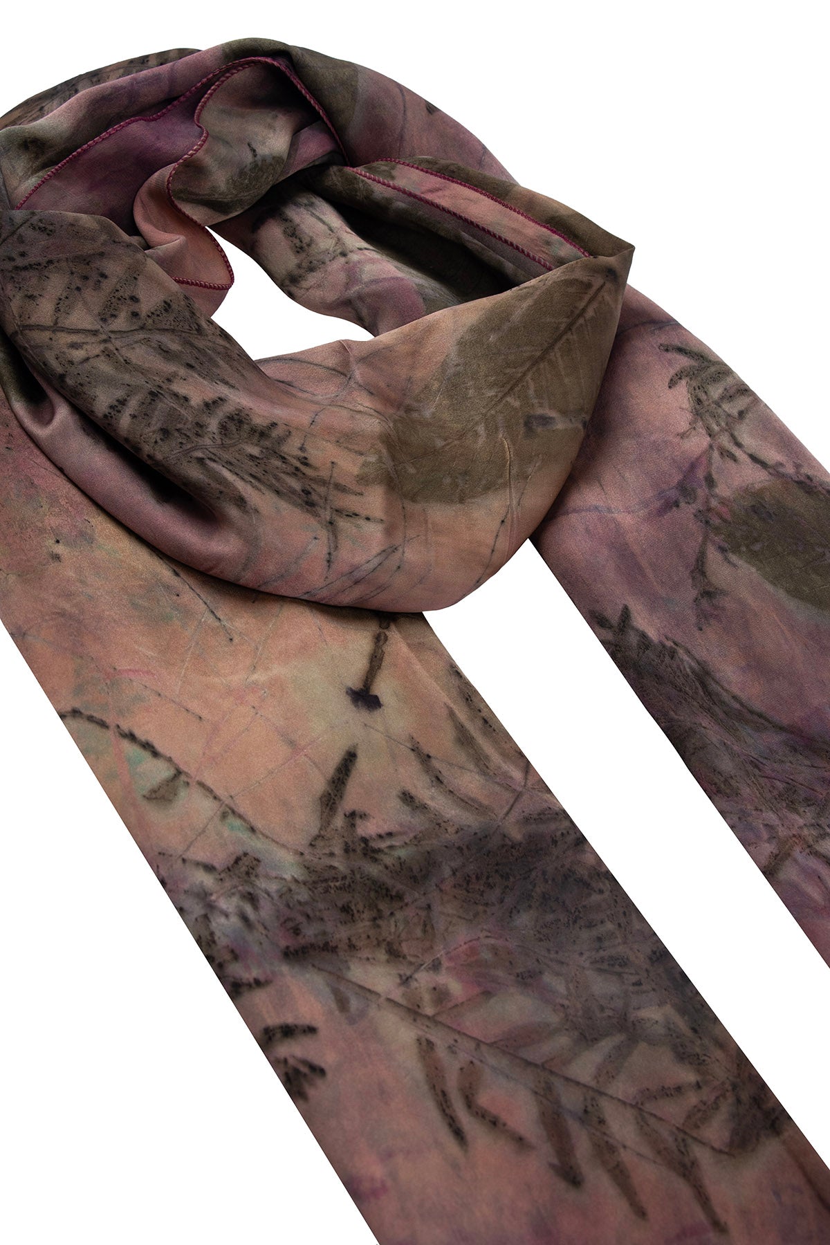 Gül Kurusu Saf İpek El Baskısı Ekolojik Şal 90 x 200 cm