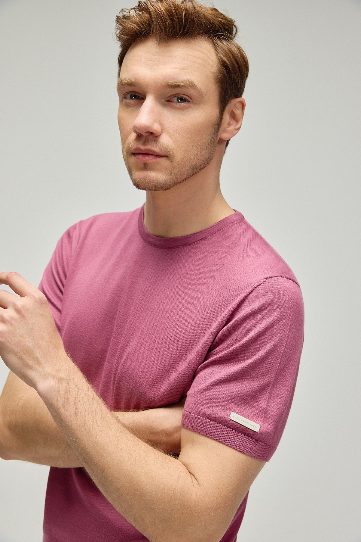 Gül Kurusu İpek Pamuk Quentin Yuvarlak Yaka Kısa Kollu Triko Tişört