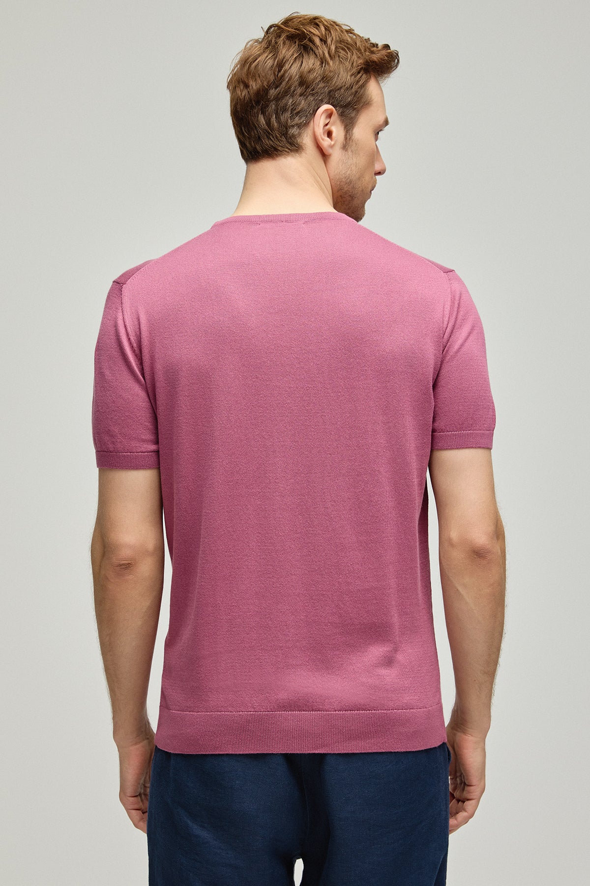 Gül Kurusu İpek Pamuk Quentin Yuvarlak Yaka Kısa Kollu Triko Tişört