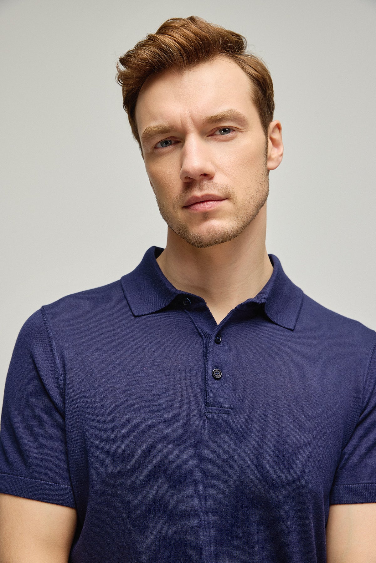 Lacivert İpek Kaşmir Utku Kısa Kollu Erkek Triko Polo