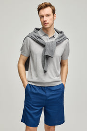 Açık Gri İpek Kaşmir Utku Kısa Kollu Erkek Triko Polo