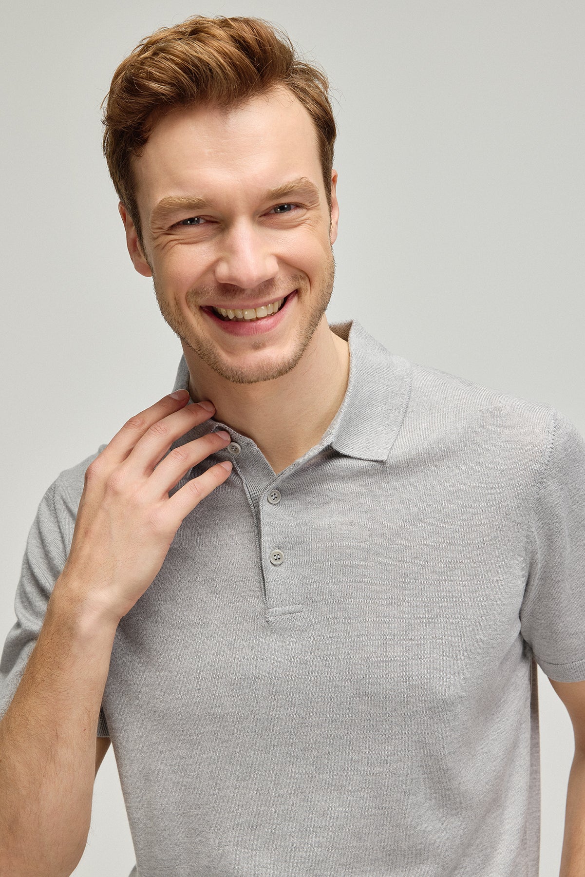 Açık Gri İpek Kaşmir Utku Kısa Kollu Erkek Triko Polo