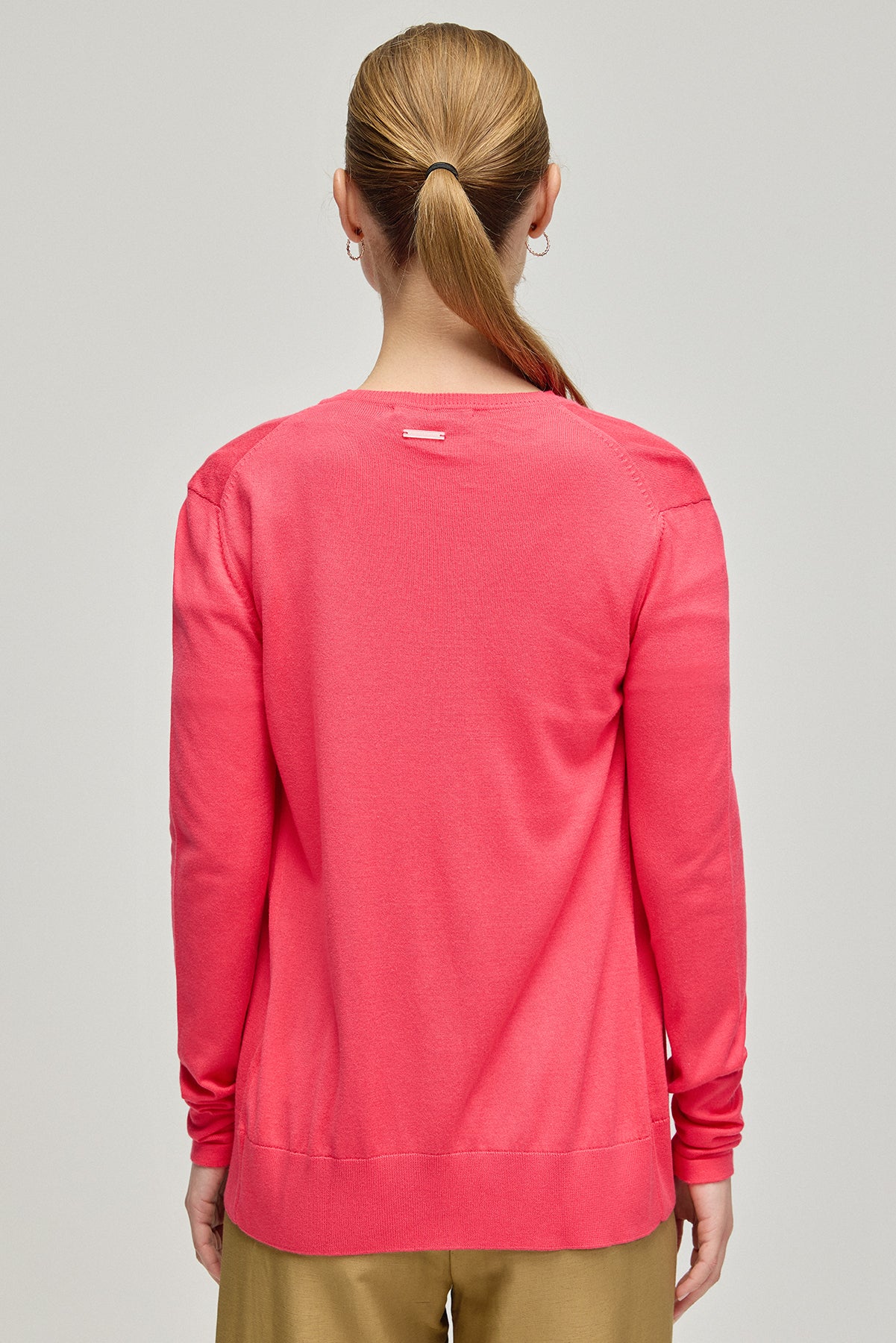 Fuşya Pamuk Modal Juno Yuvarlak Yaka Uzun Kollu Hırka