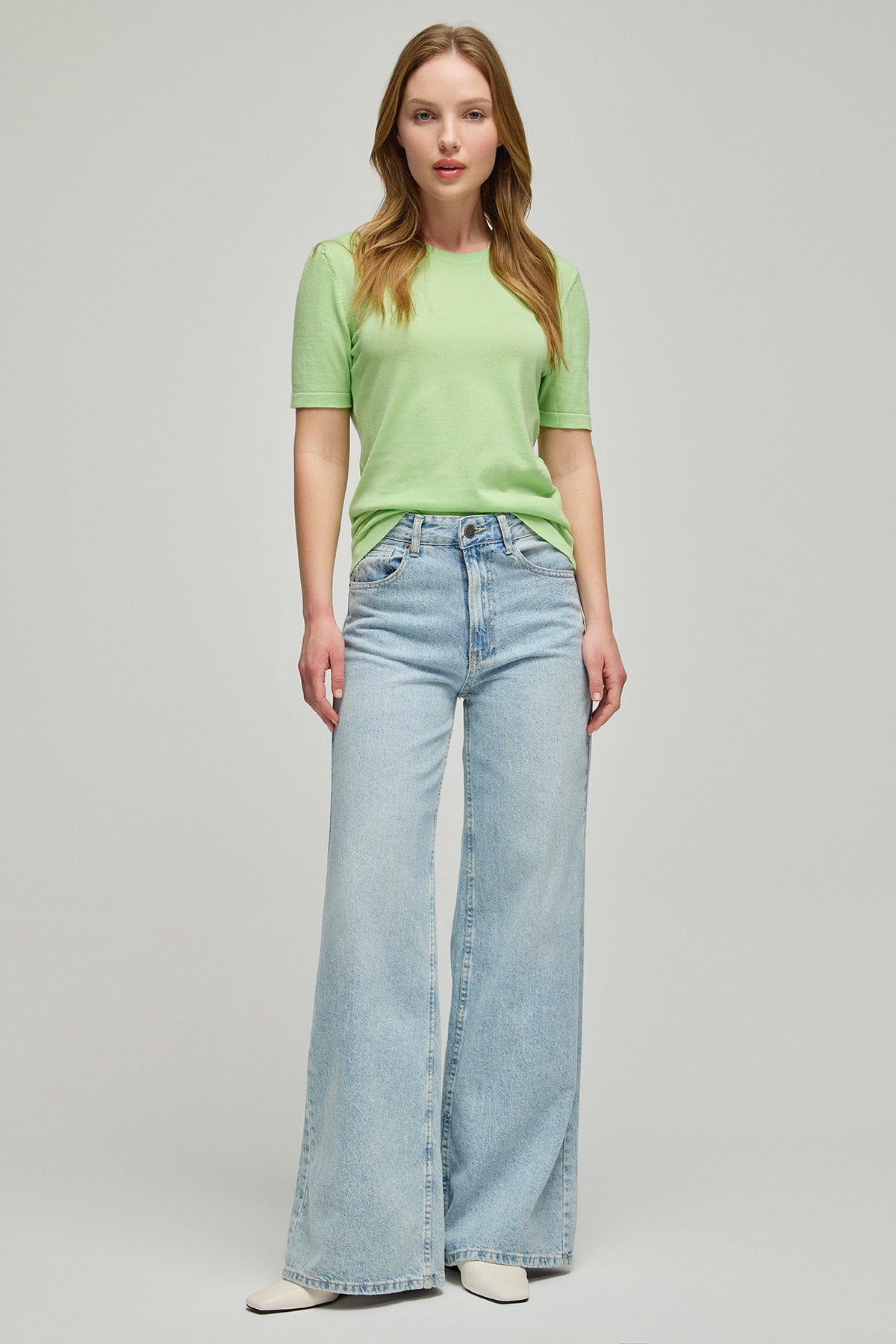 Yeşil Pamuk Modal Juno Yuvarlak Yaka Kısa Kollu Triko