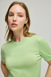 Yeşil Pamuk Modal Juno Yuvarlak Yaka Kısa Kollu Triko