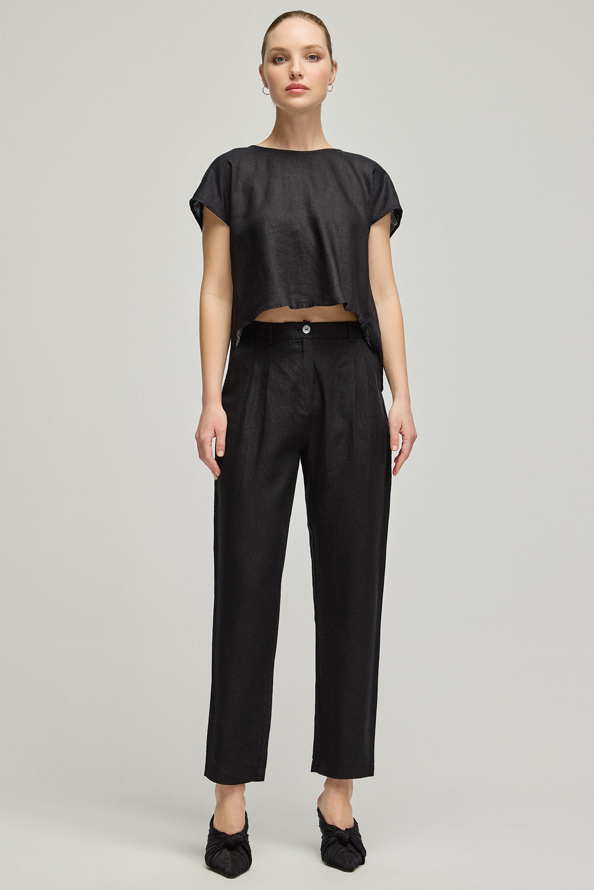 Siyah Kate Keten Pantolon